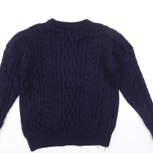 Woolovers Men's Blue Cable-Knit Wool Crew Neck Jumper Size L