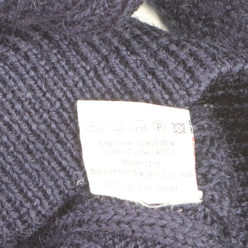 Woolovers Men's Blue Cable-Knit Wool Crew Neck Jumper Size L