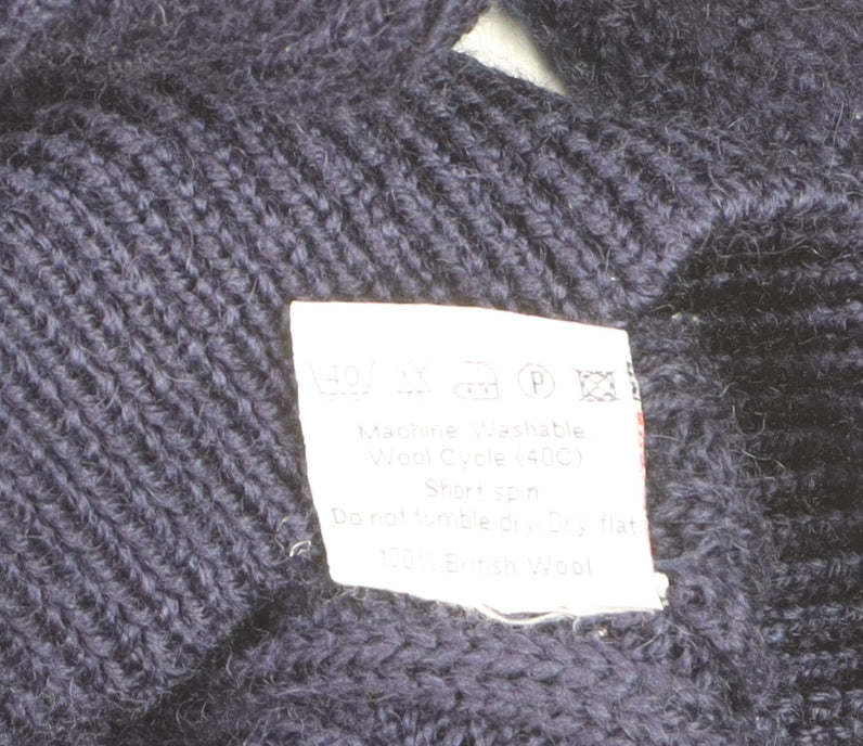 Woolovers Men's Blue Cable-Knit Wool Crew Neck Jumper Size L