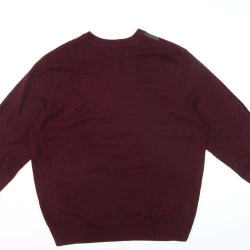 Dockers Men's Red Argyle V-Neck Knit Jumper Size L