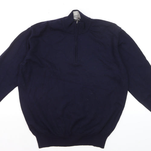 Marco Fiori Men’s Blue XL 1/2 Zip Merino Wool Jumper