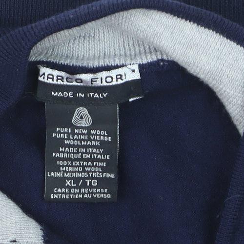 Marco Fiori Men’s Blue XL 1/2 Zip Merino Wool Jumper