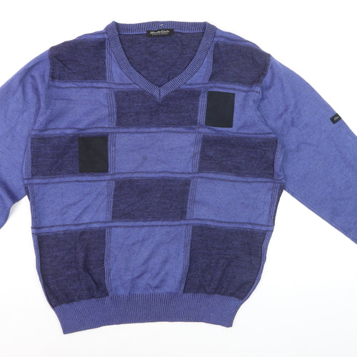 Monte Carlo Men's Blue Wool Blend V-Neck Pullover Jumper M