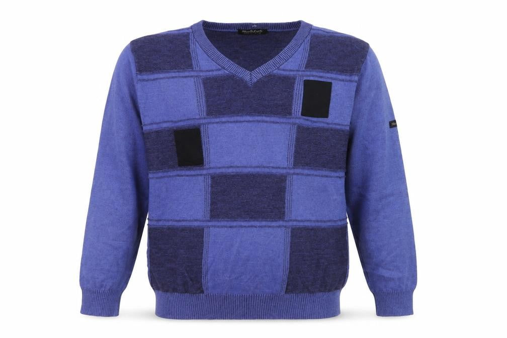 Front view of Monte Carlo Men's Blue Wool Blend V-Neck jumper M