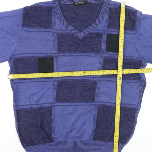 Monte Carlo Men's Blue Wool Blend V-Neck Pullover Jumper M