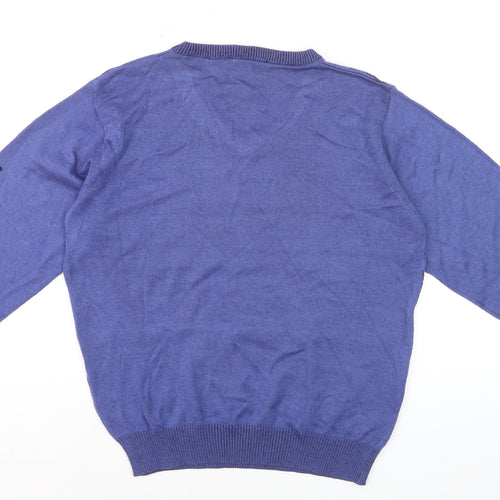 Monte Carlo Men's Blue Wool Blend V-Neck Pullover Jumper M