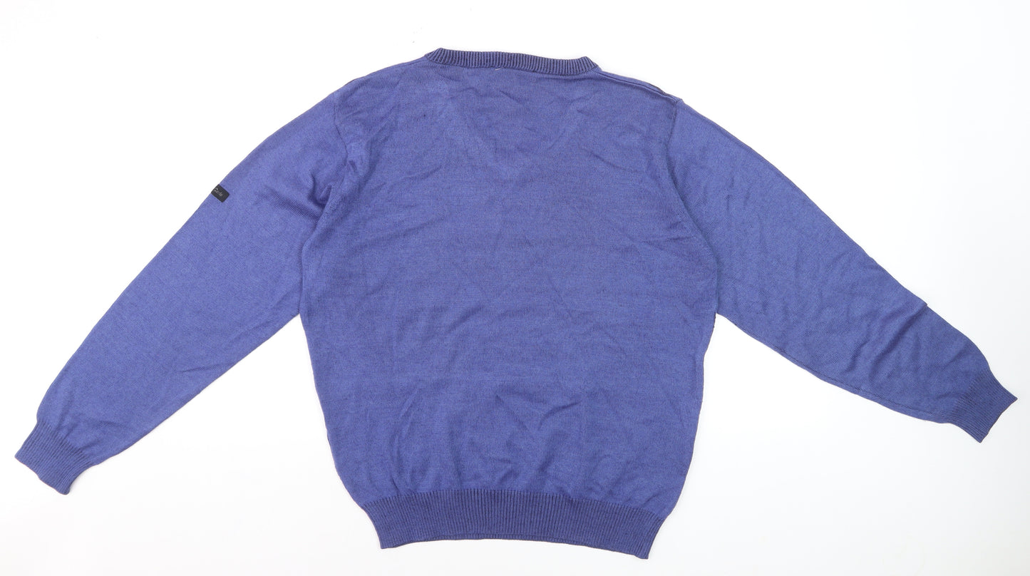 Monte Carlo Men's Blue Wool Blend V-Neck Pullover Jumper M