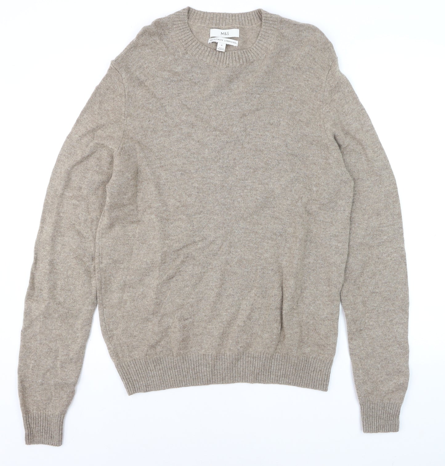 Marks and Spencer Men's Beige Lambswool Crew Neck Jumper M
