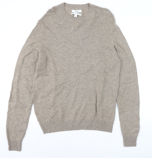 Marks and Spencer Men's Beige Lambswool Crew Neck Jumper M
