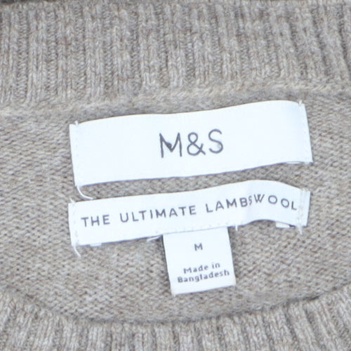 Marks and Spencer Men's Beige Lambswool Crew Neck Jumper M