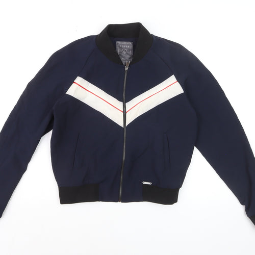 Guess Men's Blue Bomber Jacket Small Retro Zip Style