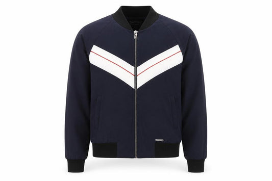 Front view of Guess Men's Blue Bomber Jacket Small Retro Zip Style