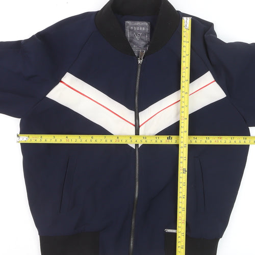 Guess Men's Blue Bomber Jacket Small Retro Zip Style