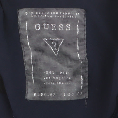 Guess Men's Blue Bomber Jacket Small Retro Zip Style