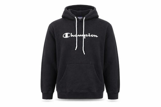 Front view of Champion Men's Black Pullover Hoodie L Fleece Sportswear
