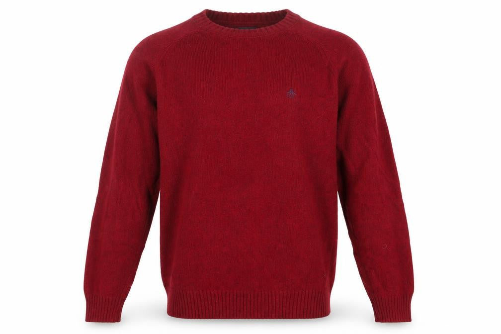 Front view of Original Penguin Men's Red Wool Crew Neck jumper, size L