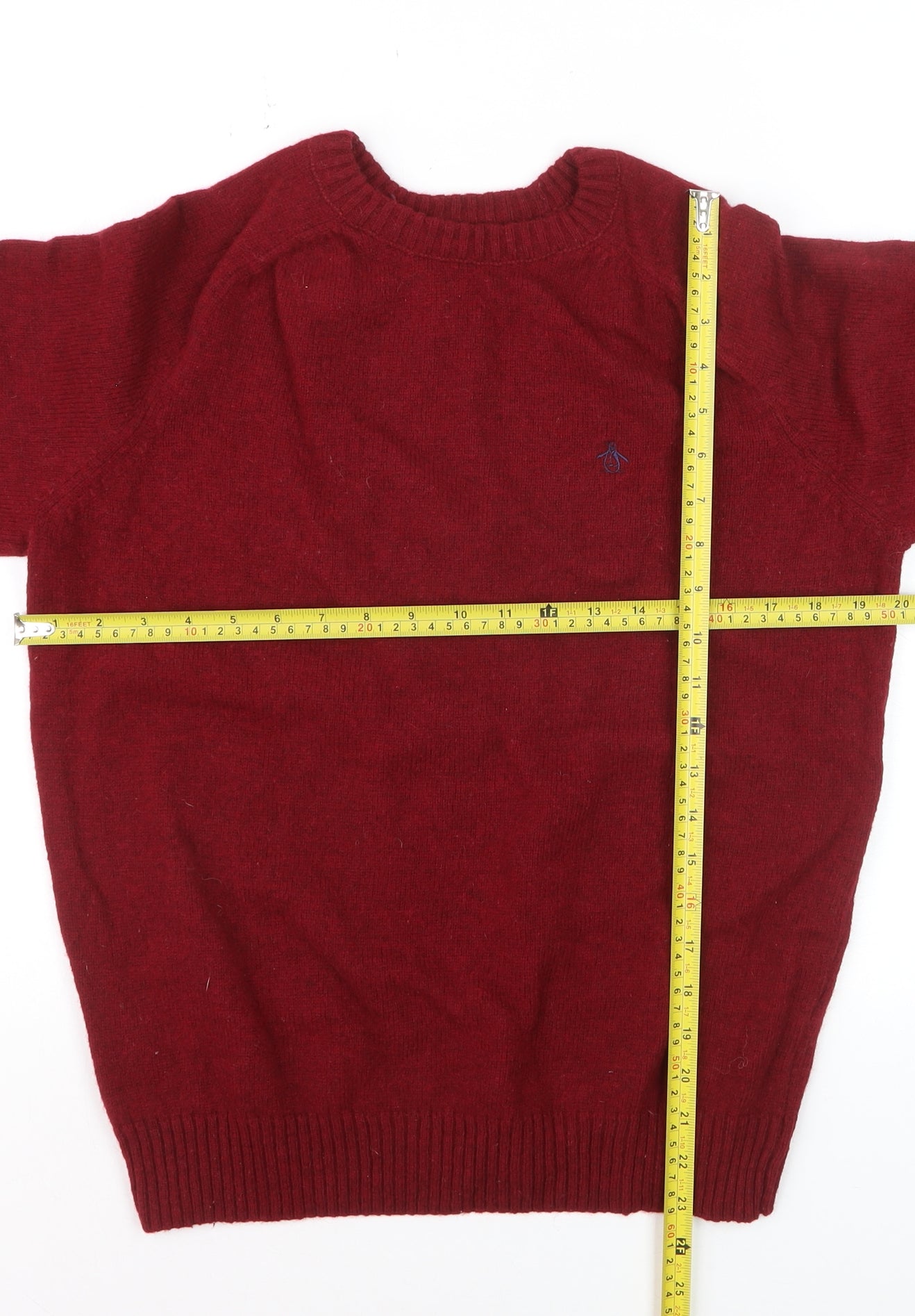 Original Penguin Men's Red Wool Crew Neck Pullover Jumper Size L