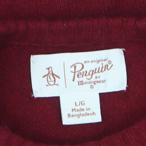 Original Penguin Men's Red Wool Crew Neck Pullover Jumper Size L