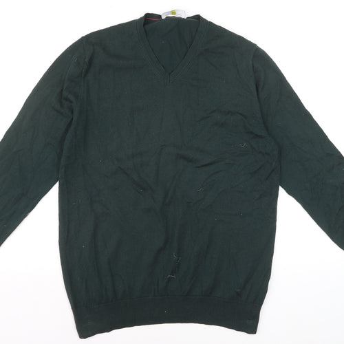 Charles Tyrwhitt Men's Green Merino Wool V-Neck Jumper Size L