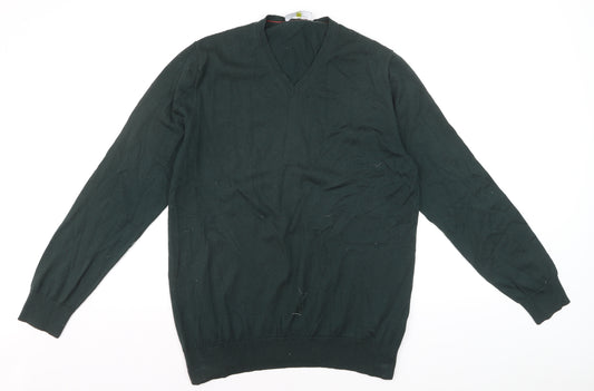 Charles Tyrwhitt Men's Green Merino Wool V-Neck Jumper Size L