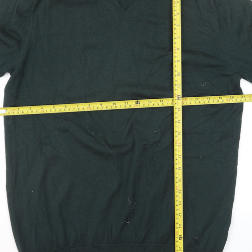 Charles Tyrwhitt Men's Green Merino Wool V-Neck Jumper Size L