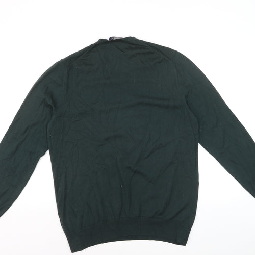 Charles Tyrwhitt Men's Green Merino Wool V-Neck Jumper Size L
