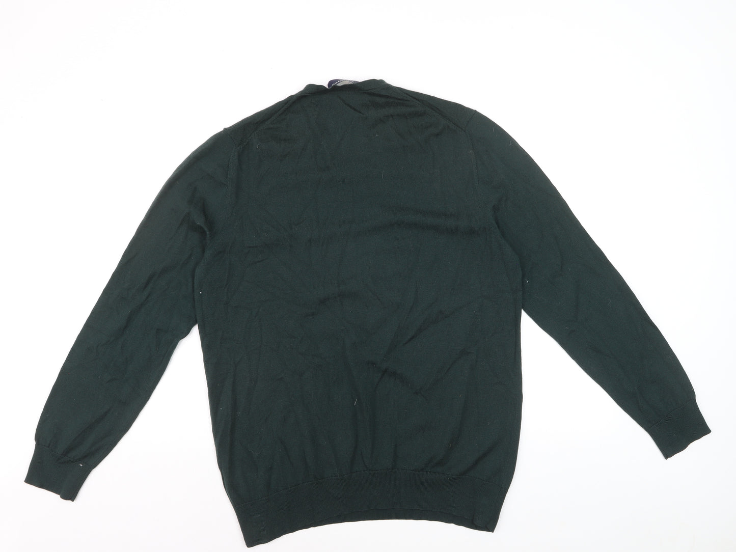 Charles Tyrwhitt Men's Green Merino Wool V-Neck Jumper Size L