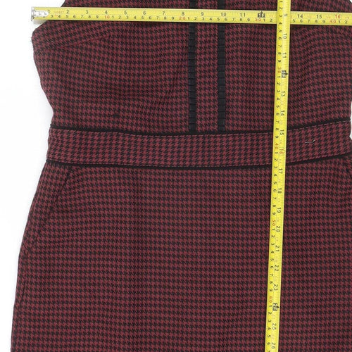 Oasis Women’s Red Houndstooth Collared Sleeveless Shift Dress Size 14