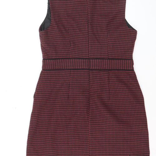 Oasis Women’s Red Houndstooth Collared Sleeveless Shift Dress Size 14