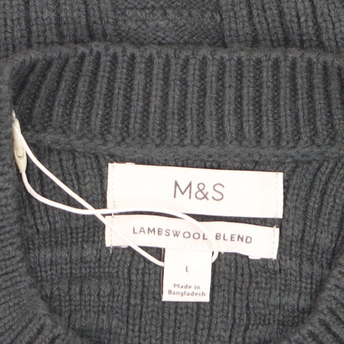 Marks and Spencer Men’s Grey Lambswool Blend Crew Neck Jumper L
