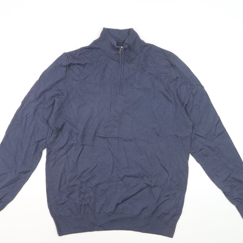 Marks and Spencer Autograph Men’s Blue Merino Wool 1/2 Zip Jumper L