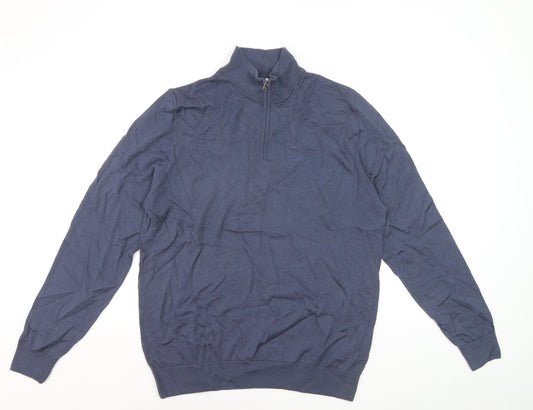 Marks and Spencer Autograph Men’s Blue Merino Wool 1/2 Zip Jumper L