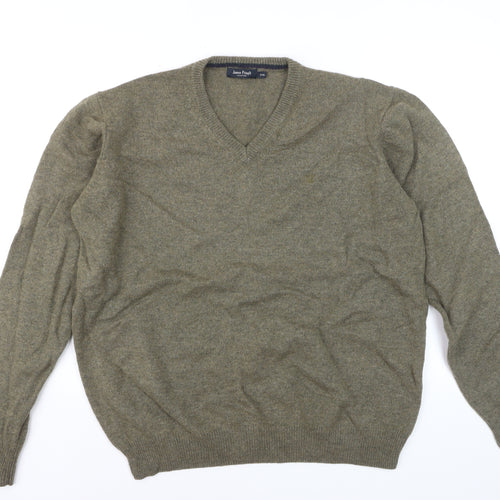 James Pringle Men's Green Wool V-Neck Jumper XXL Classic Knit