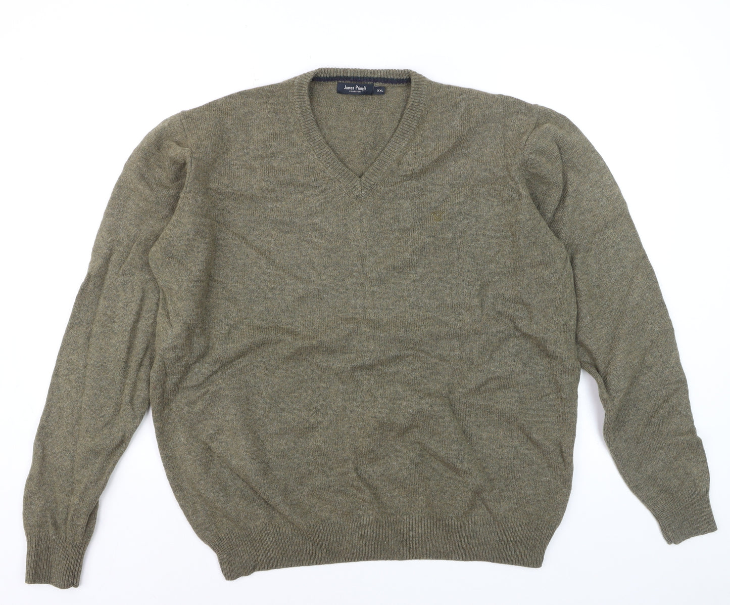 James Pringle Men's Green Wool V-Neck Jumper XXL Classic Knit
