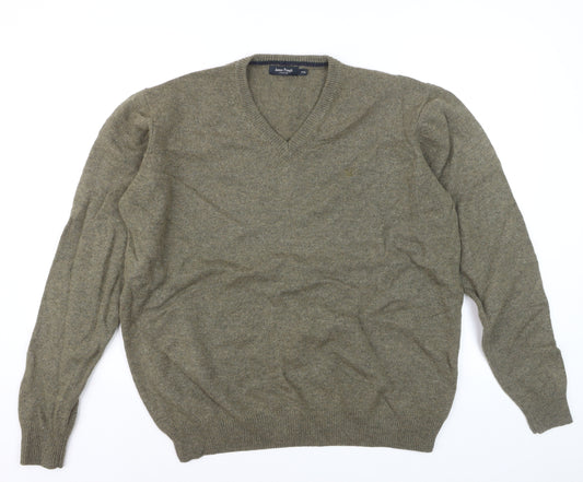 James Pringle Men's Green Wool V-Neck Jumper XXL Classic Knit