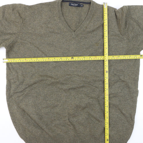 James Pringle Men's Green Wool V-Neck Jumper XXL Classic Knit