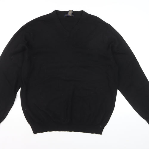 Garret Scott Men’s Black XL Merino Wool V-Neck Jumper