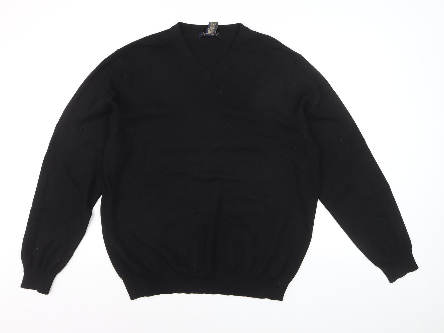 Garret Scott Men’s Black XL Merino Wool V-Neck Jumper