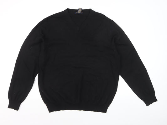 Garret Scott Men’s Black XL Merino Wool V-Neck Jumper