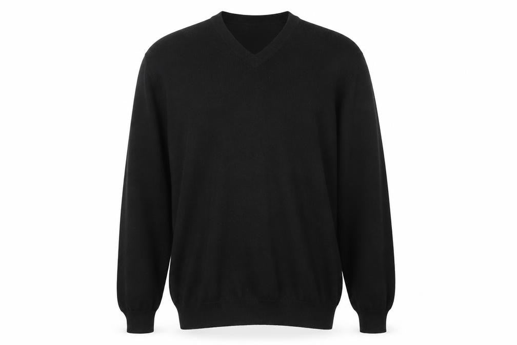 Garret Scott Men’s Black XL Merino Wool V-Neck Jumper