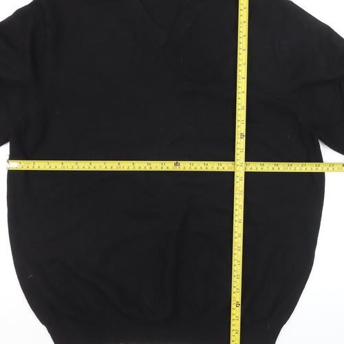 Garret Scott Men’s Black XL Merino Wool V-Neck Jumper