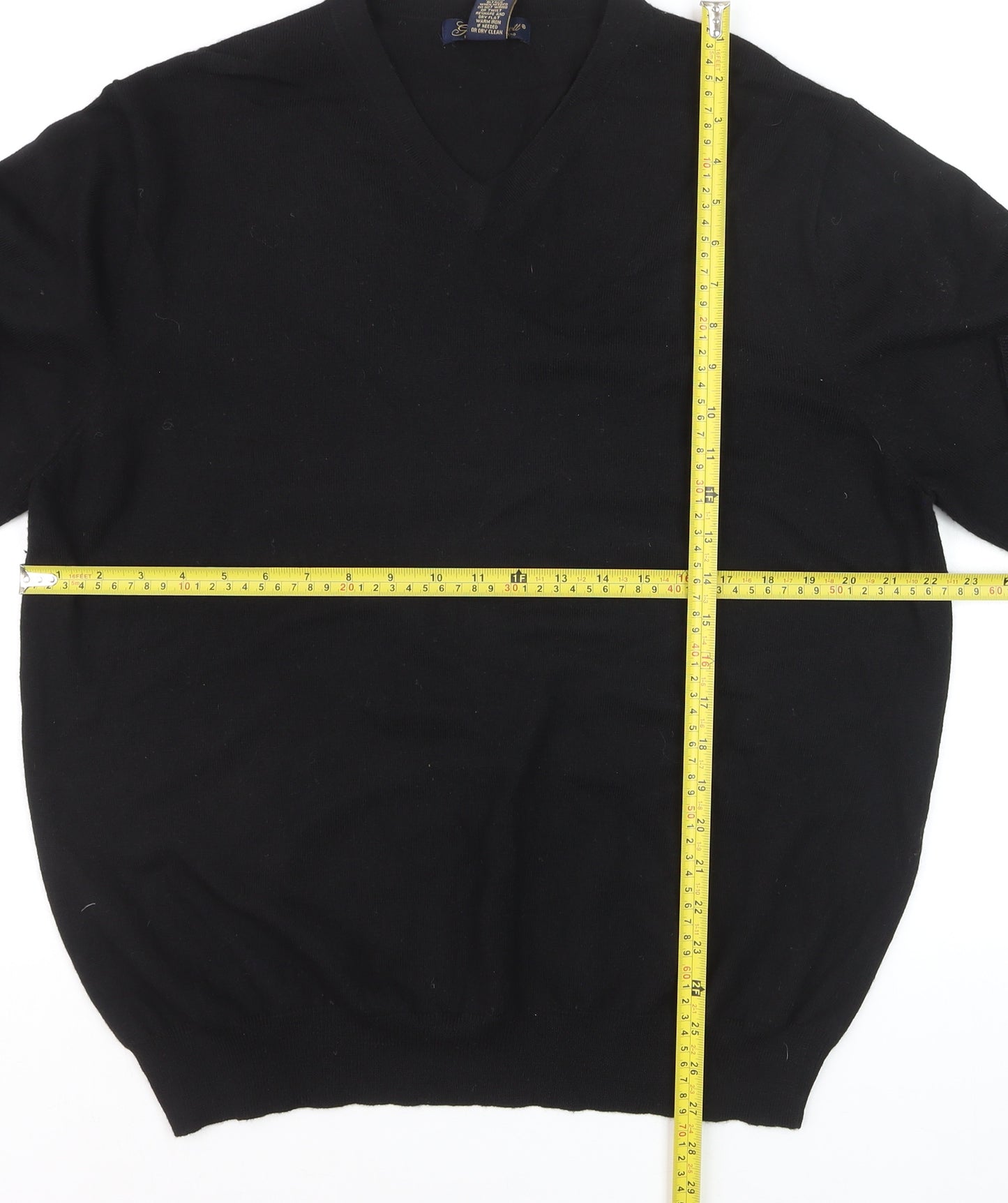 Garret Scott Men’s Black XL Merino Wool V-Neck Jumper