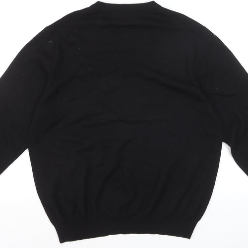 Garret Scott Men’s Black XL Merino Wool V-Neck Jumper