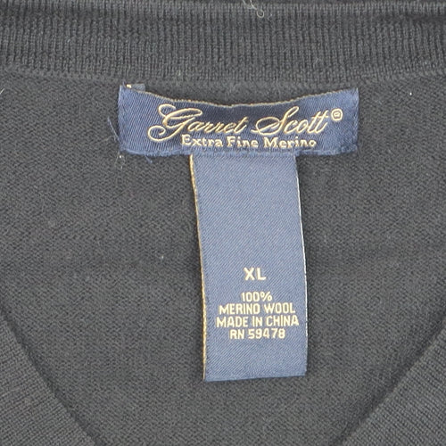 Garret Scott Men’s Black XL Merino Wool V-Neck Jumper
