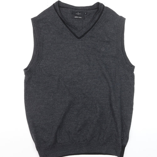 Jeff Banks Men's Grey Merino Wool Sleeveless V-Neck Vest Jumper Size M