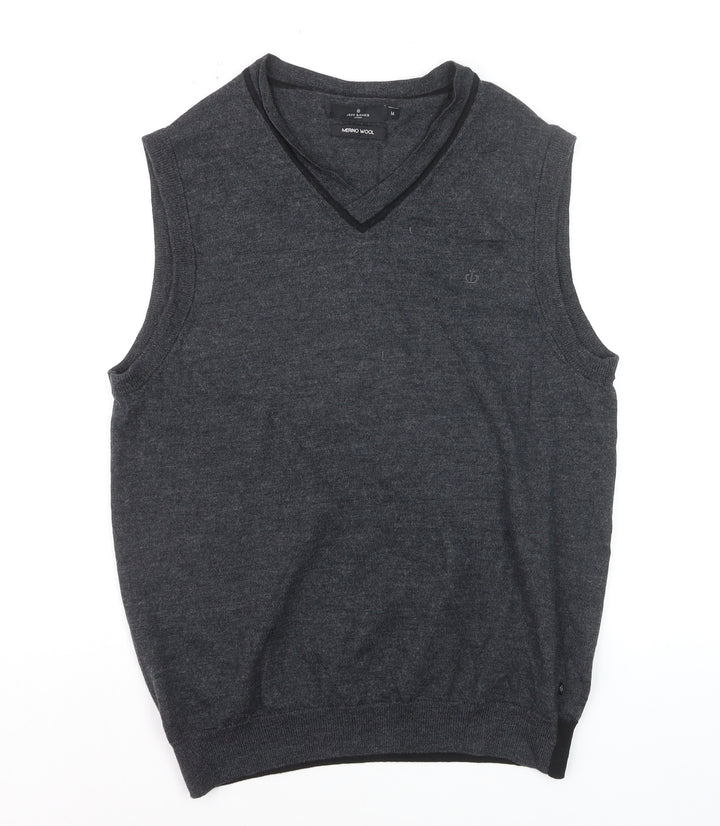 Jeff Banks Men's Grey Merino Wool Sleeveless V-Neck Vest Jumper Size M
