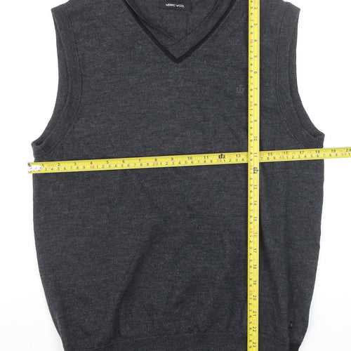 Jeff Banks Men's Grey Merino Wool Sleeveless V-Neck Vest Jumper Size M