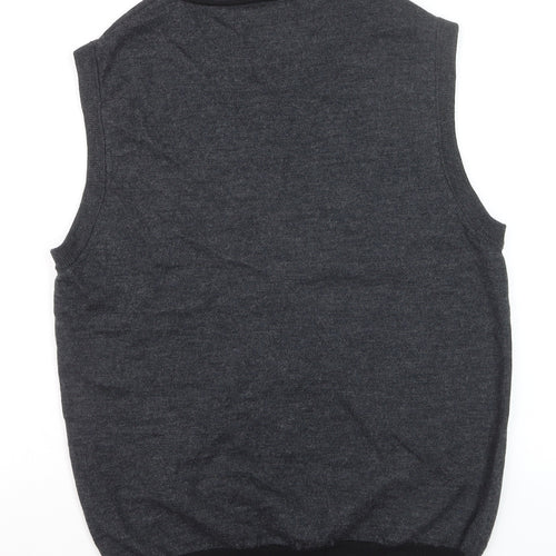 Jeff Banks Men's Grey Merino Wool Sleeveless V-Neck Vest Jumper Size M
