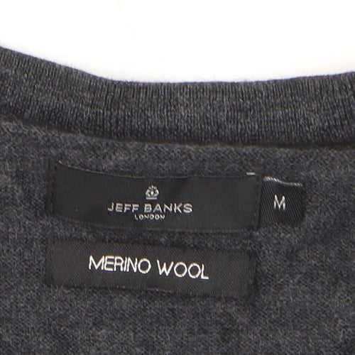 Jeff Banks Men's Grey Merino Wool Sleeveless V-Neck Vest Jumper Size M
