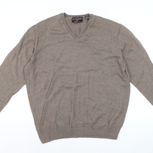 Black Brown 1826 Men's Beige V-Neck Merino Wool Pullover Jumper XL